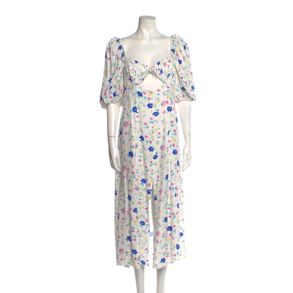 NWT! For Love & Lemons L Lexy Puff Sleeve Maxi Dress Cutout White Floral Midi - Picture 3 of 10